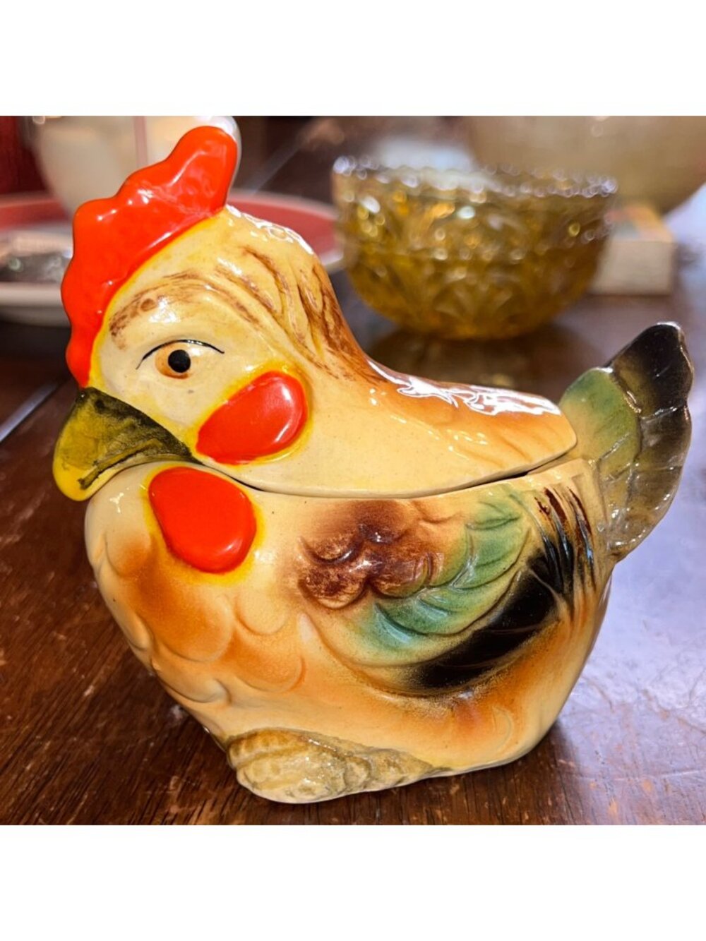 Vintage Ceramic Chicken Salt & Pepper Shakers Hand-Painted Bright Colors Rustic